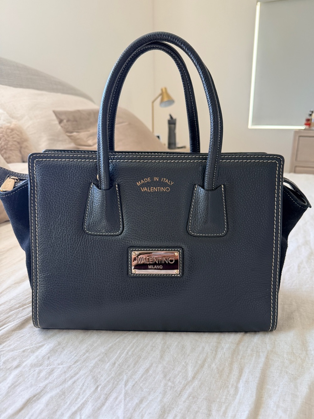 Valentino by Mario Valentino Black Leather Top-Handle Tote Bag
